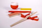 Orange and Yellow Bar Sushi Platform, Cup and Chopstick Holder