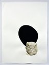 stone with shadow, 2019 sumi ink, rock pigment, and lichen on paper 30" x 22 ½