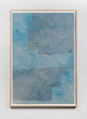 Jenene Nagy, untitled 6 (the air we breathe is that which gives life to our neighbor), 2026,gouache, mica, and graphite on abaca, 60" x 40"
