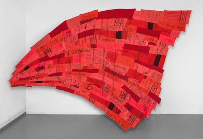 Marie Watt, 2019, Companion Species (Speech Bubble), reclaimed wool blankets, embroidery floss, and thread
