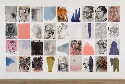 Storm Tharp, "Cadre," 2017; ink, fabric dye, spray paint, acrylic paint, and charcoal on paper; 126" x 214" Storm Tharp, "Cadre," 2017; ink, fabric dye, spray paint, acrylic paint, and charcoal on paper; 126" x 214"